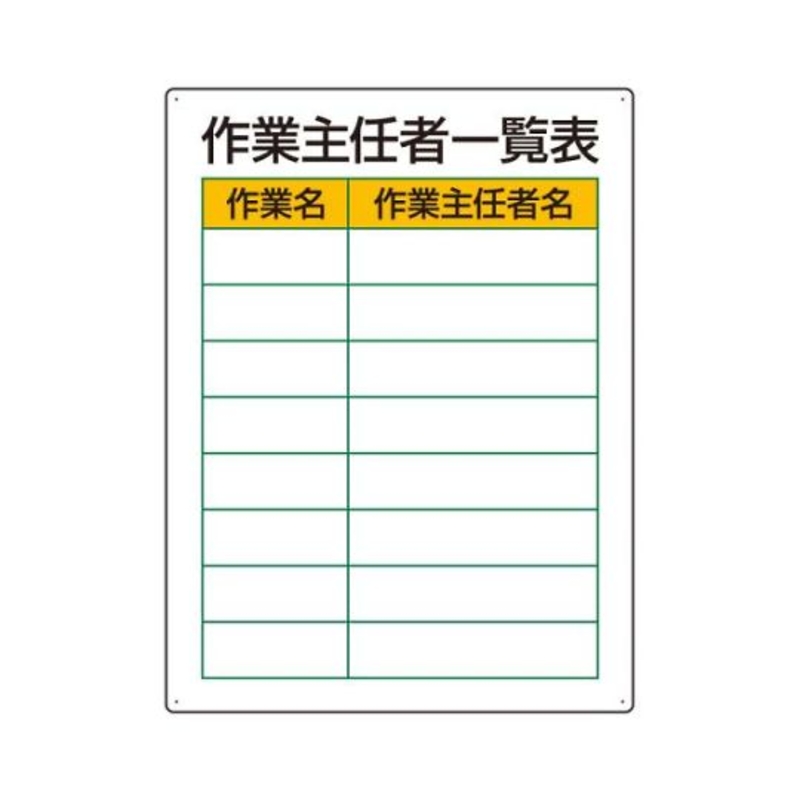 作业警示标牌(作业主管一览表)