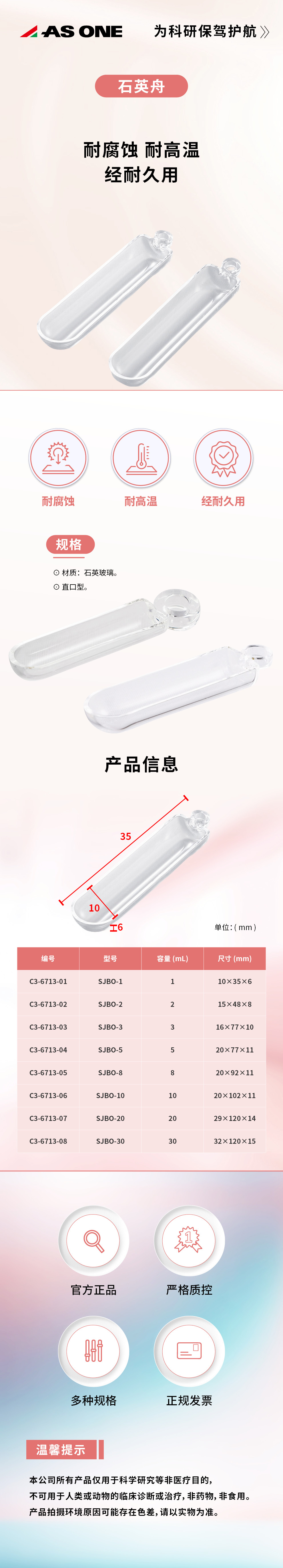 C3-6713-01 表面皿/洗气瓶 石英舟QUARTZ BOATS石英ボート